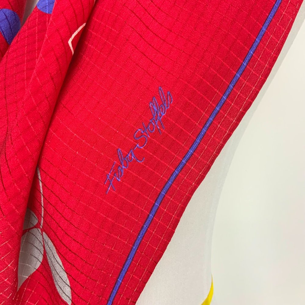 Vintage Fisba Stoffels Silk Red Abstract Floral Scarf  29" - Picture 16 of 16